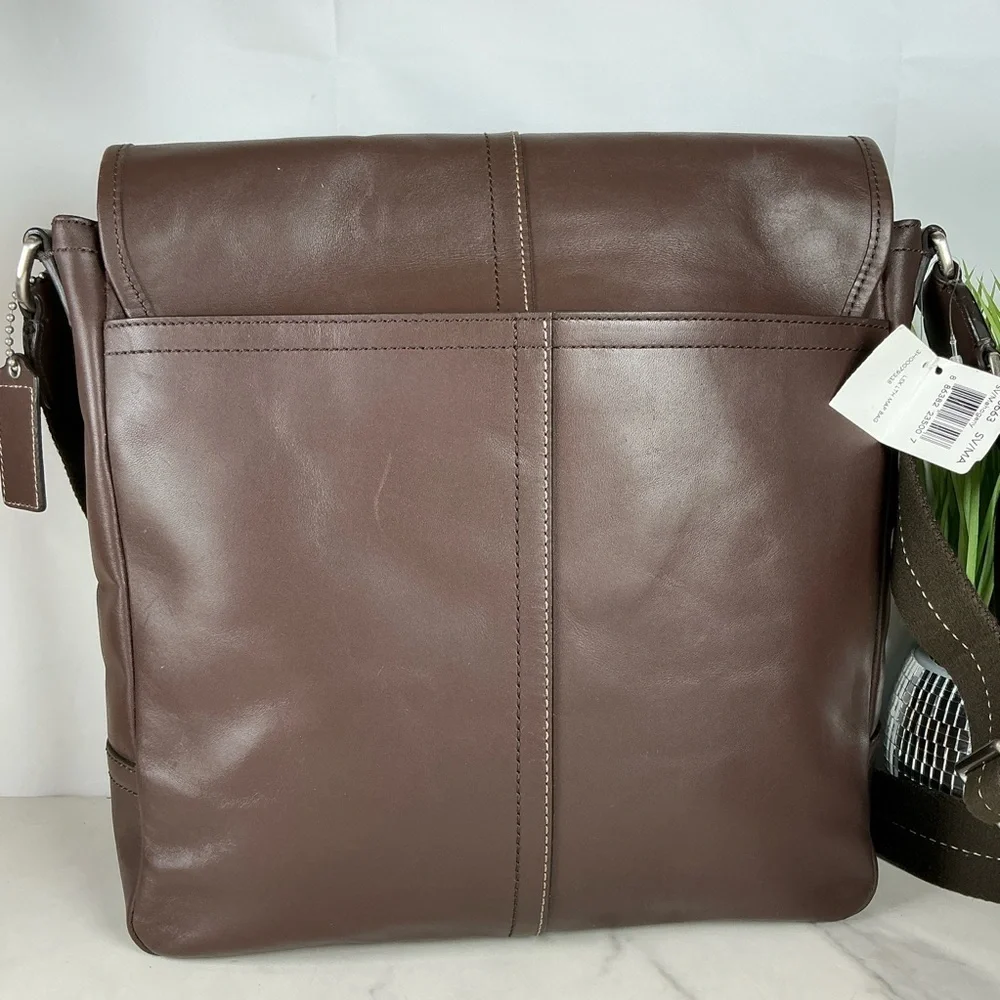 Coach Lexington Brown Mahogany Unisex Men Leather‎ Map Messenger Bag Work NWT